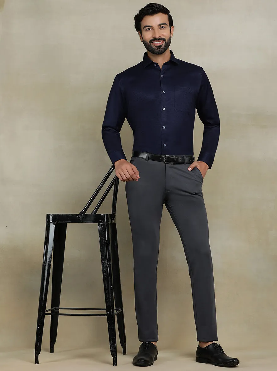 Navy Blue Dobby Regular Fit Formal Shirt | JadeBlue