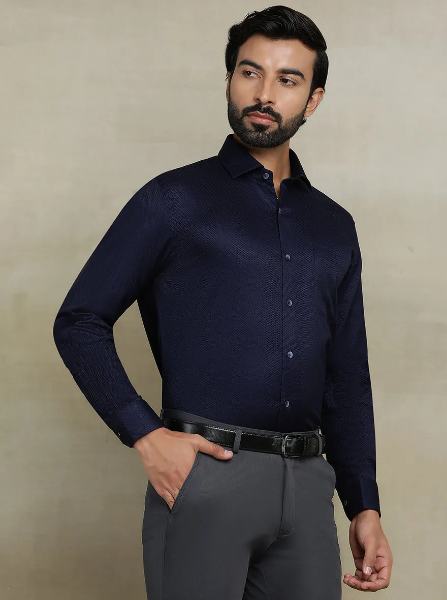 Navy Blue Dobby Regular Fit Formal Shirt | JadeBlue