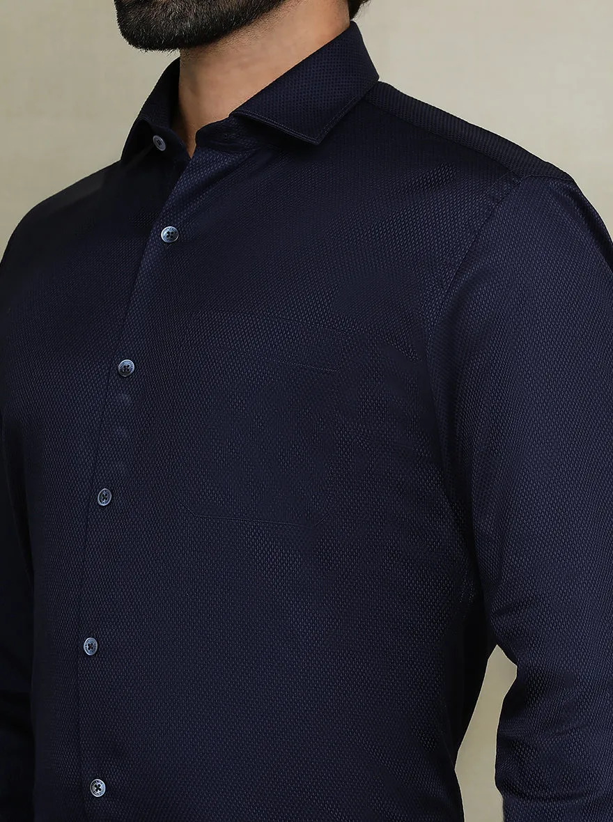 Navy Blue Dobby Regular Fit Formal Shirt | JadeBlue