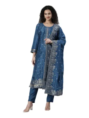 Neeru's Blue Regular Knee Length Printed Readymade Suits