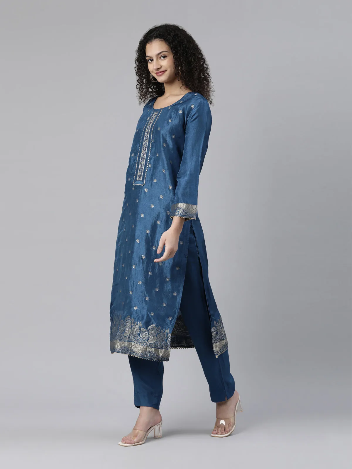 Neeru's Blue Regular Knee Length Printed Readymade Suits