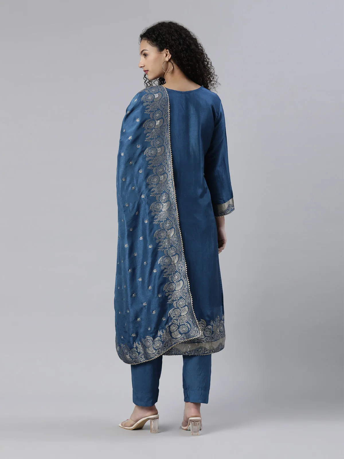 Neeru's Blue Regular Knee Length Printed Readymade Suits