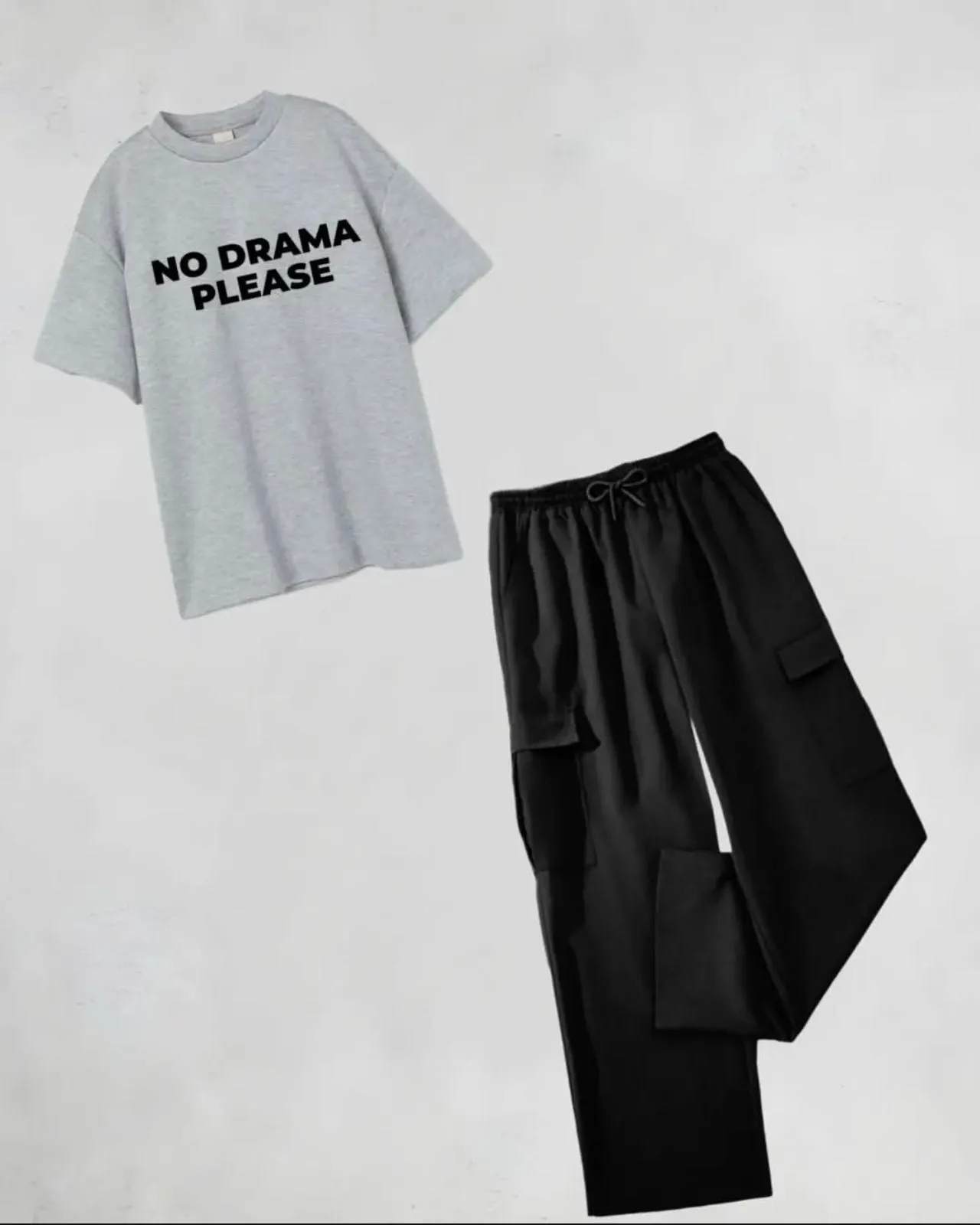 No drama please grey tee with black cargo