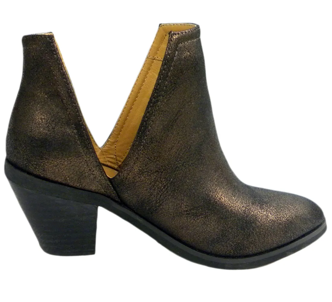 N.Y.L.A. Women's Western Shimmer Stacked Chunky Heel Open Side Ankle Bootie