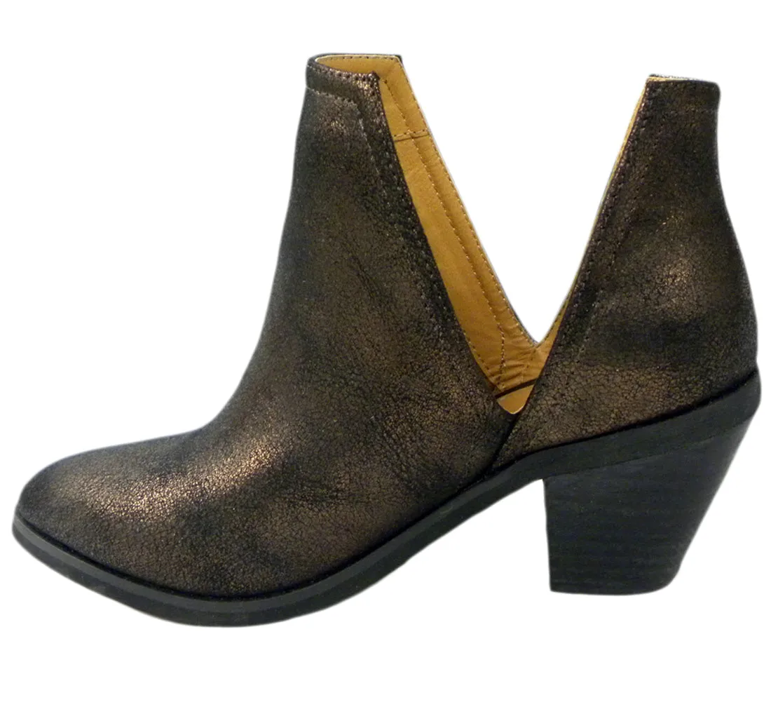 N.Y.L.A. Women's Western Shimmer Stacked Chunky Heel Open Side Ankle Bootie