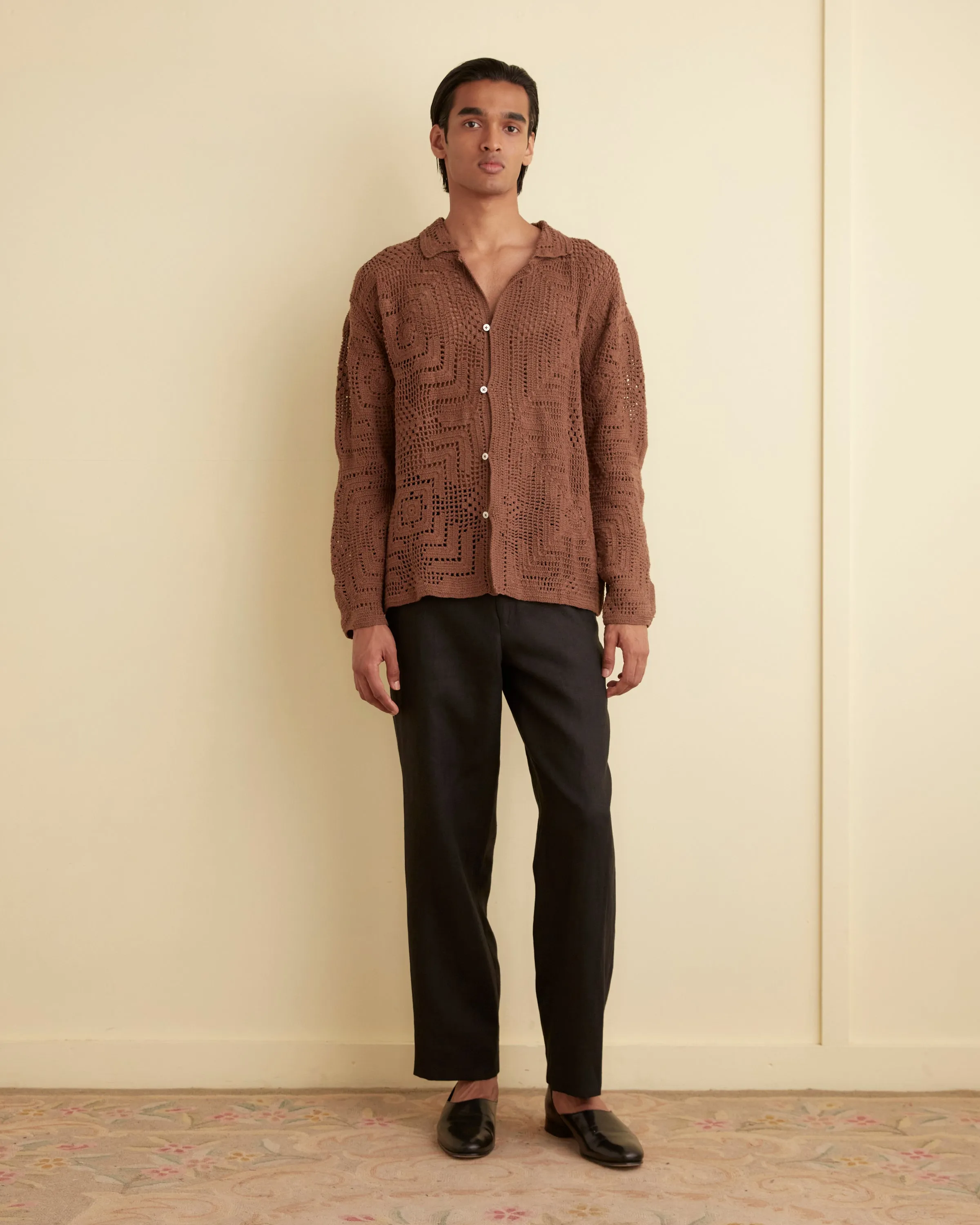 Overdye Crochet Shirt - Brown