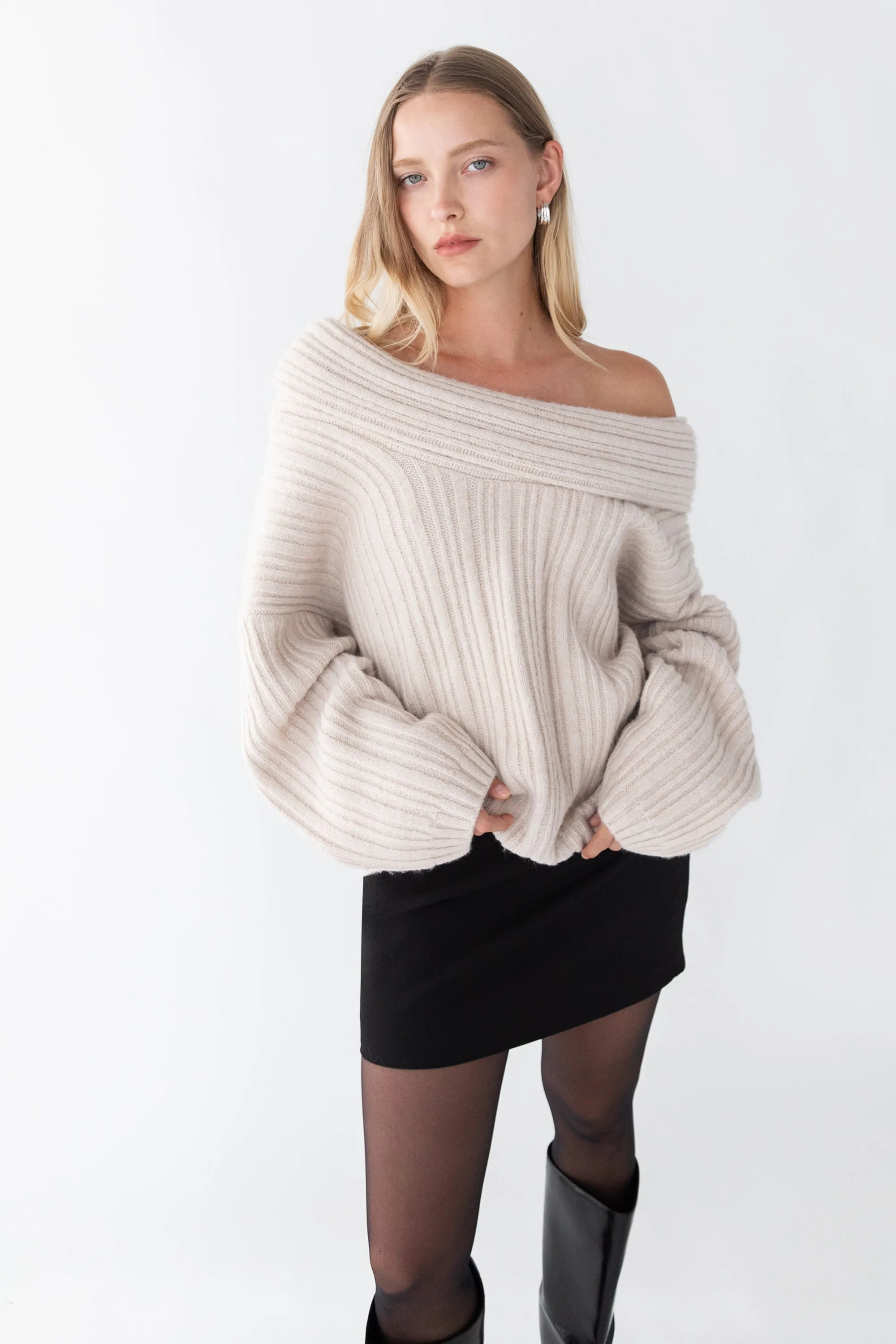 OVERSIZED SLOUCHY OFF THE SHOULDER SWEATER