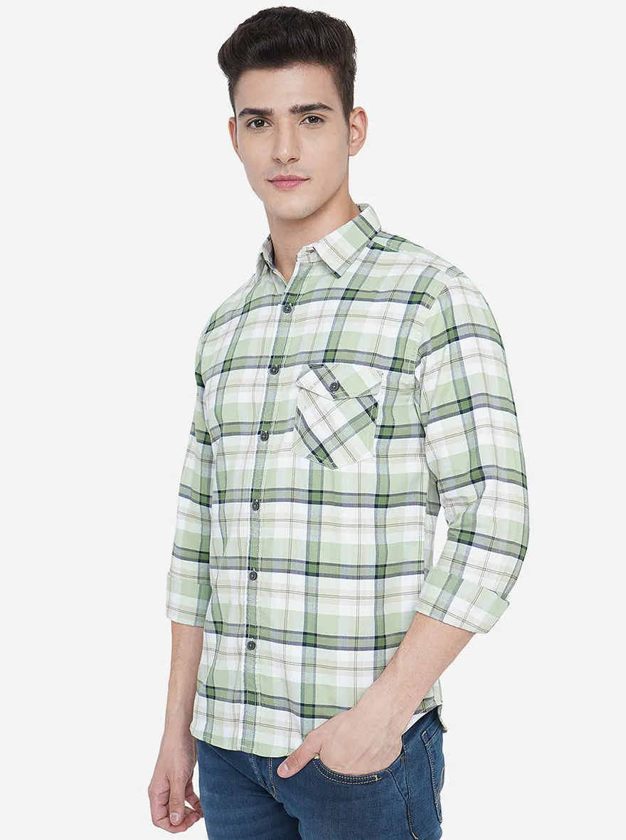 Pastel Green Checked Slim Fit Semi Casual Shirt | Greenfibre