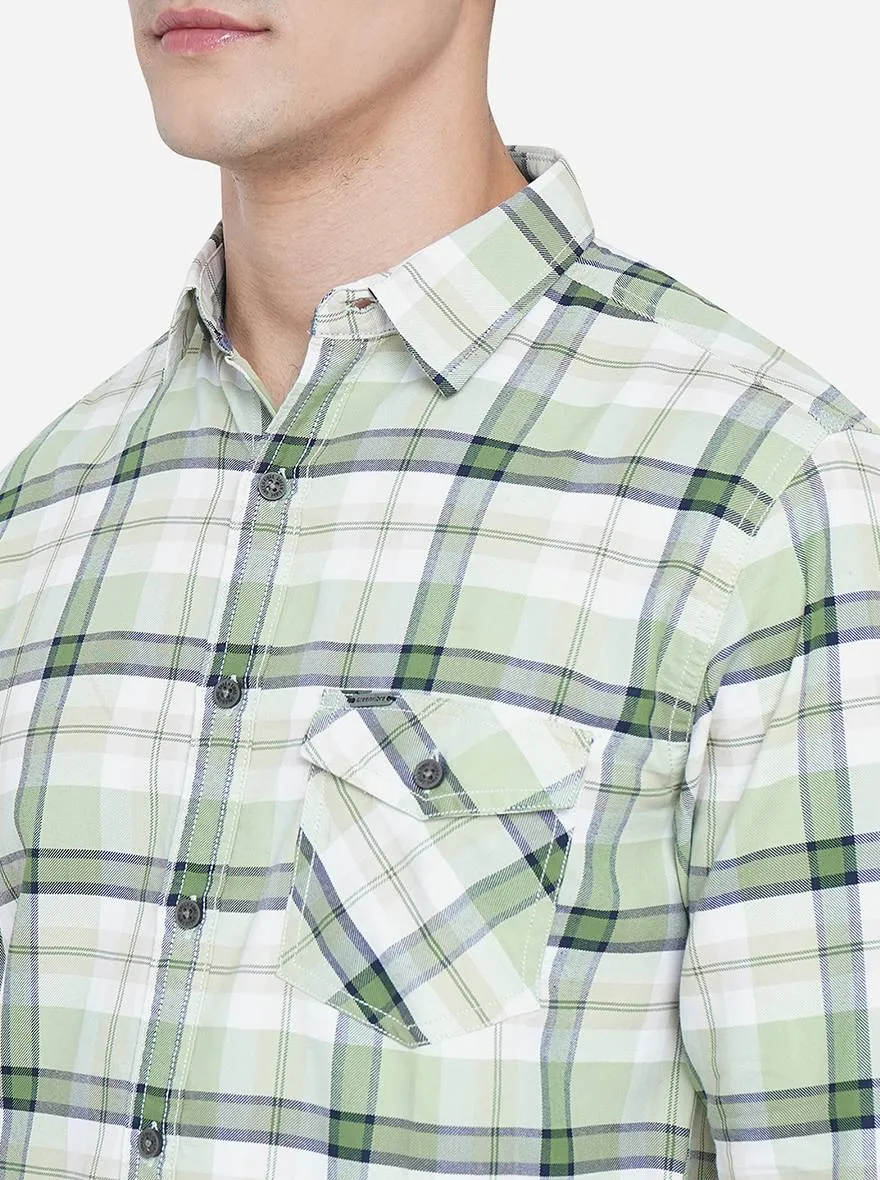 Pastel Green Checked Slim Fit Semi Casual Shirt | Greenfibre