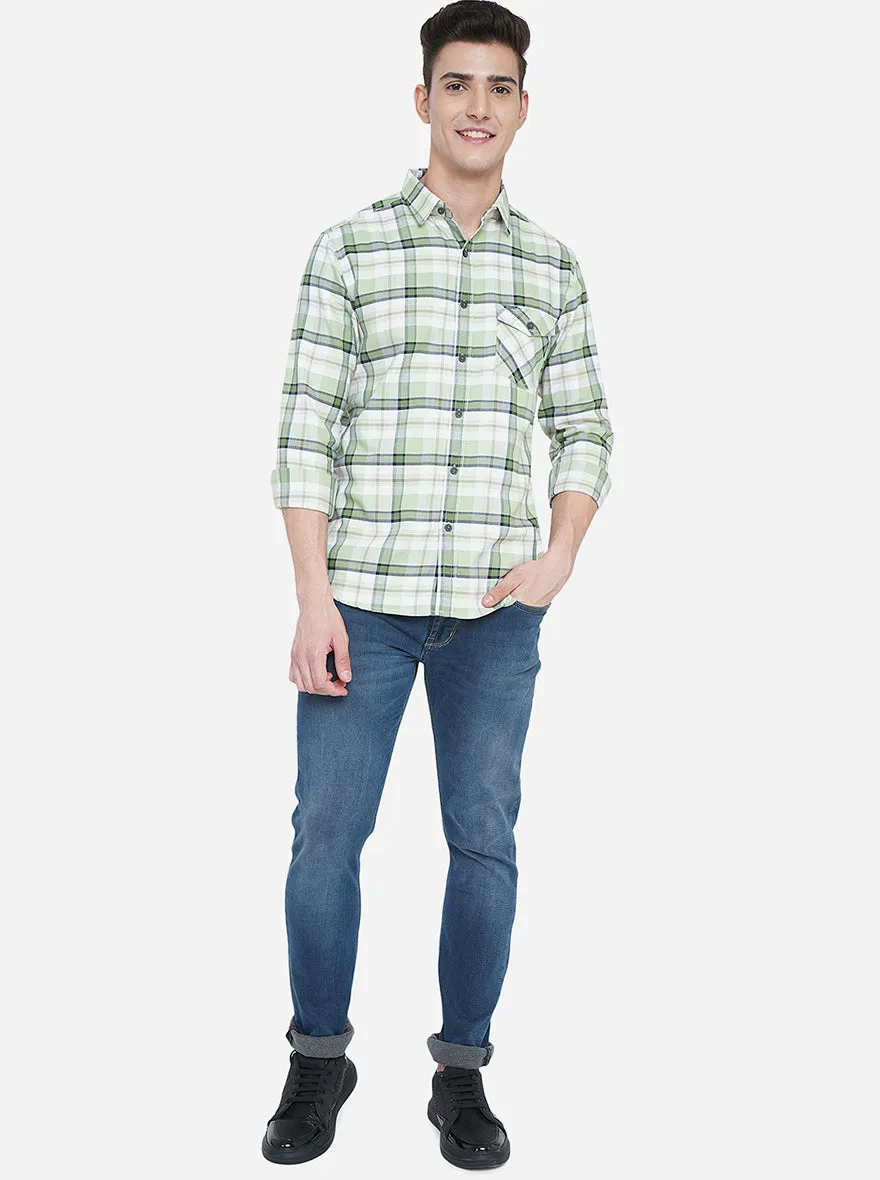 Pastel Green Checked Slim Fit Semi Casual Shirt | Greenfibre