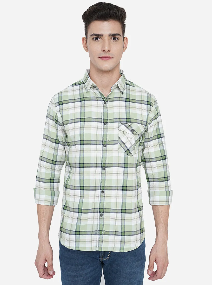 Pastel Green Checked Slim Fit Semi Casual Shirt | Greenfibre