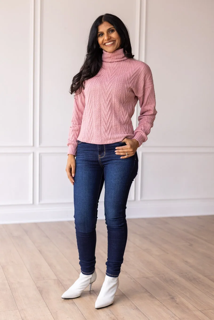 Pink Turtle Neck Knit Sweater