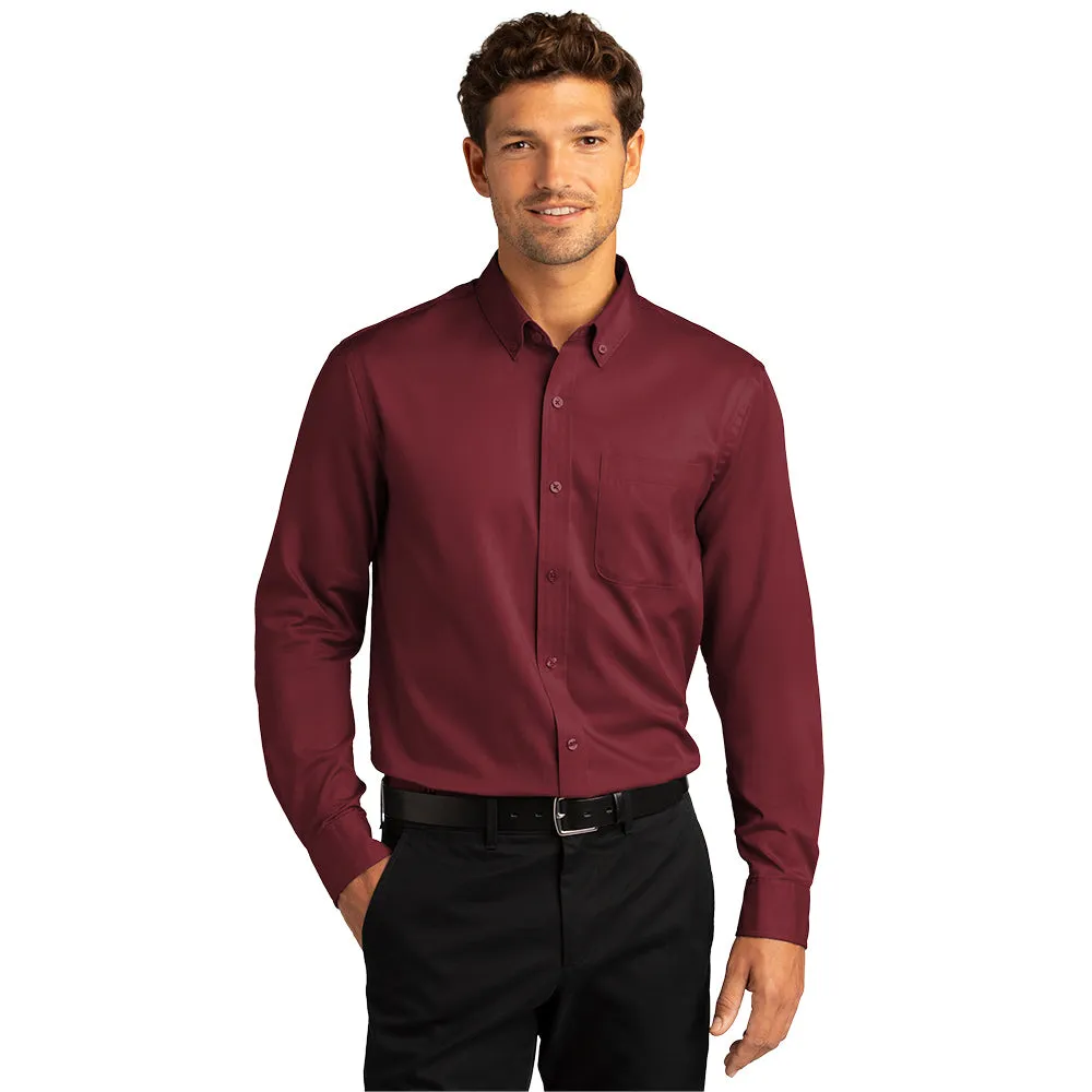 Port Authority® Long Sleeve SuperPro React™ Twill Shirt - Burgundy