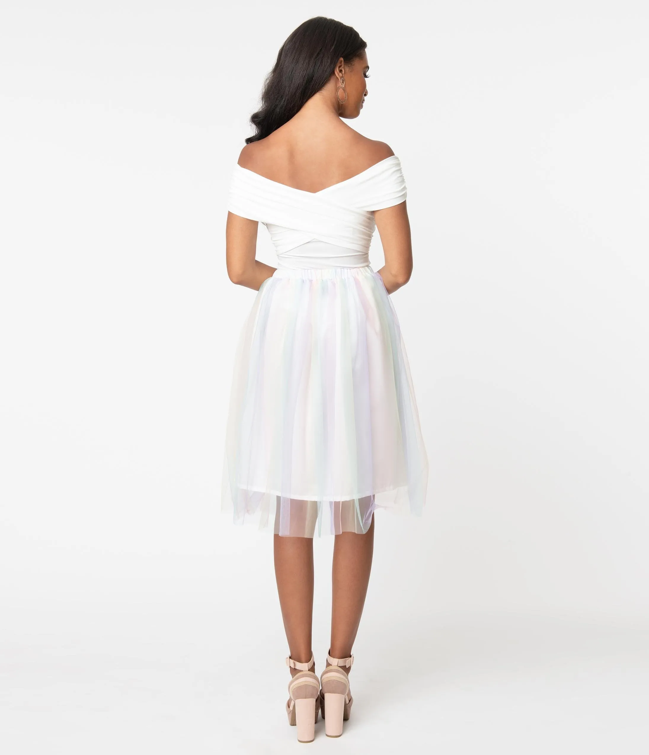 Retro Style Pastel Rainbow Ombre Tulle Skirt