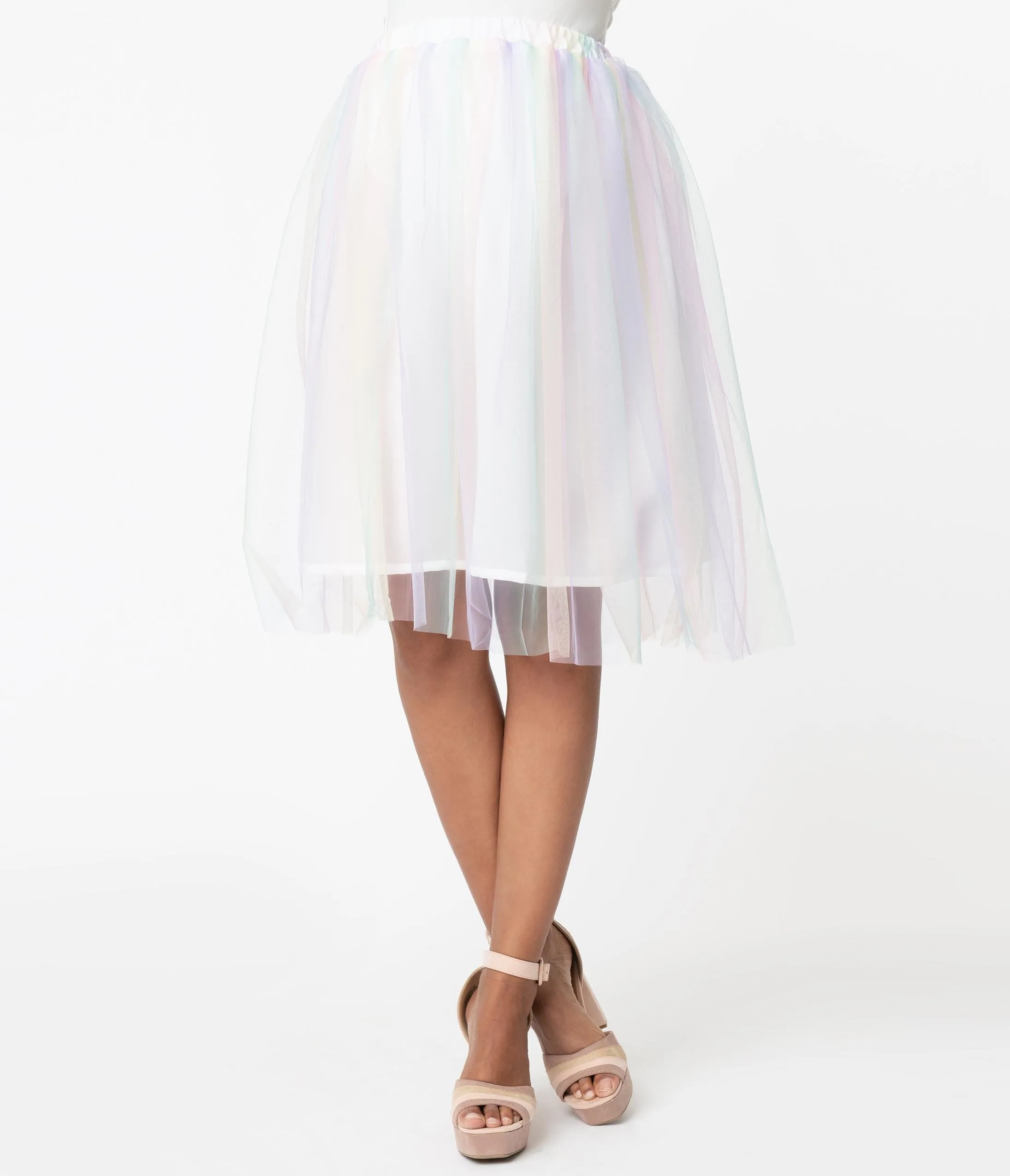 Retro Style Pastel Rainbow Ombre Tulle Skirt