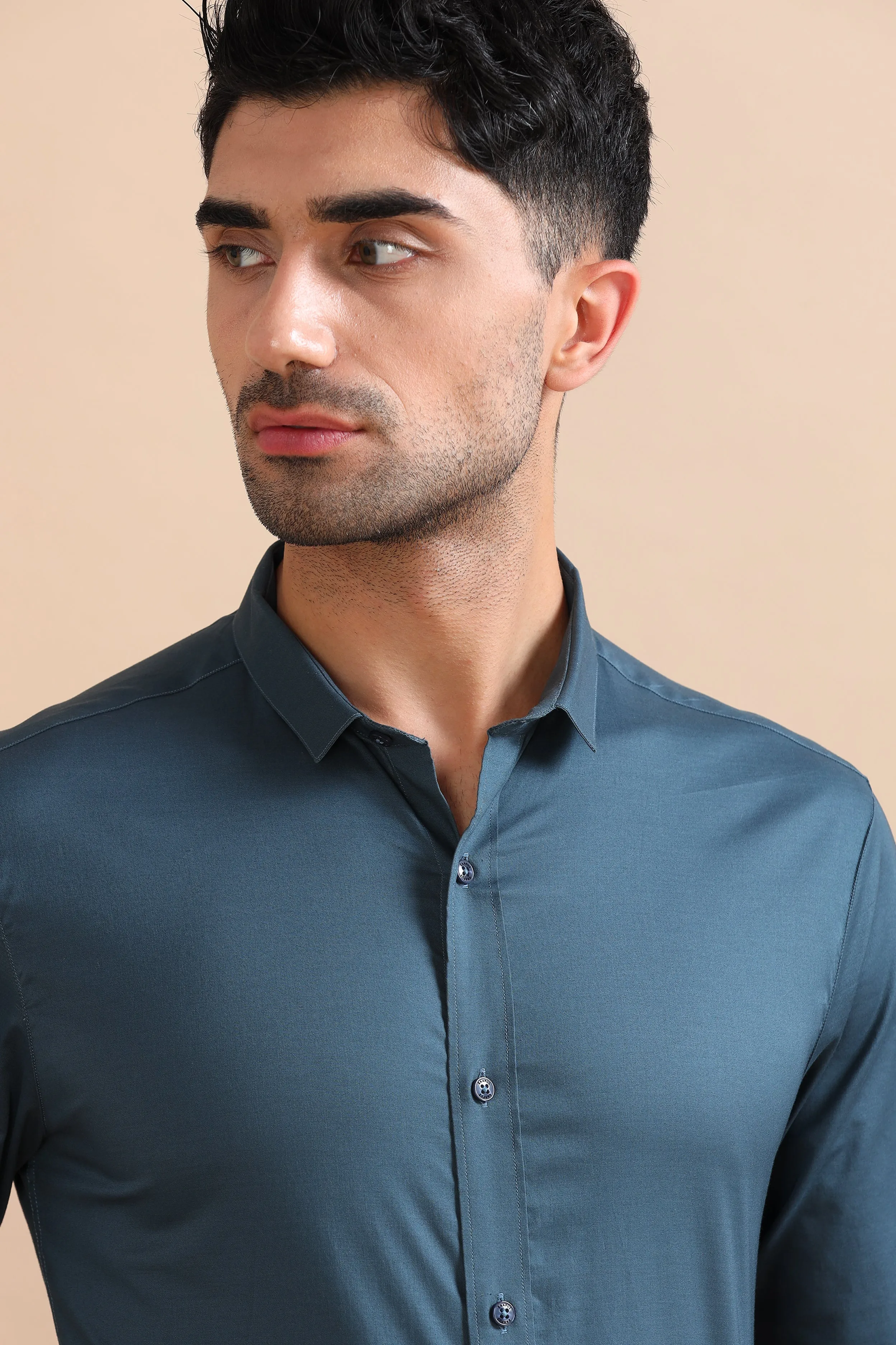 Sapphire Blue Solid Stretch Shirt EOSS