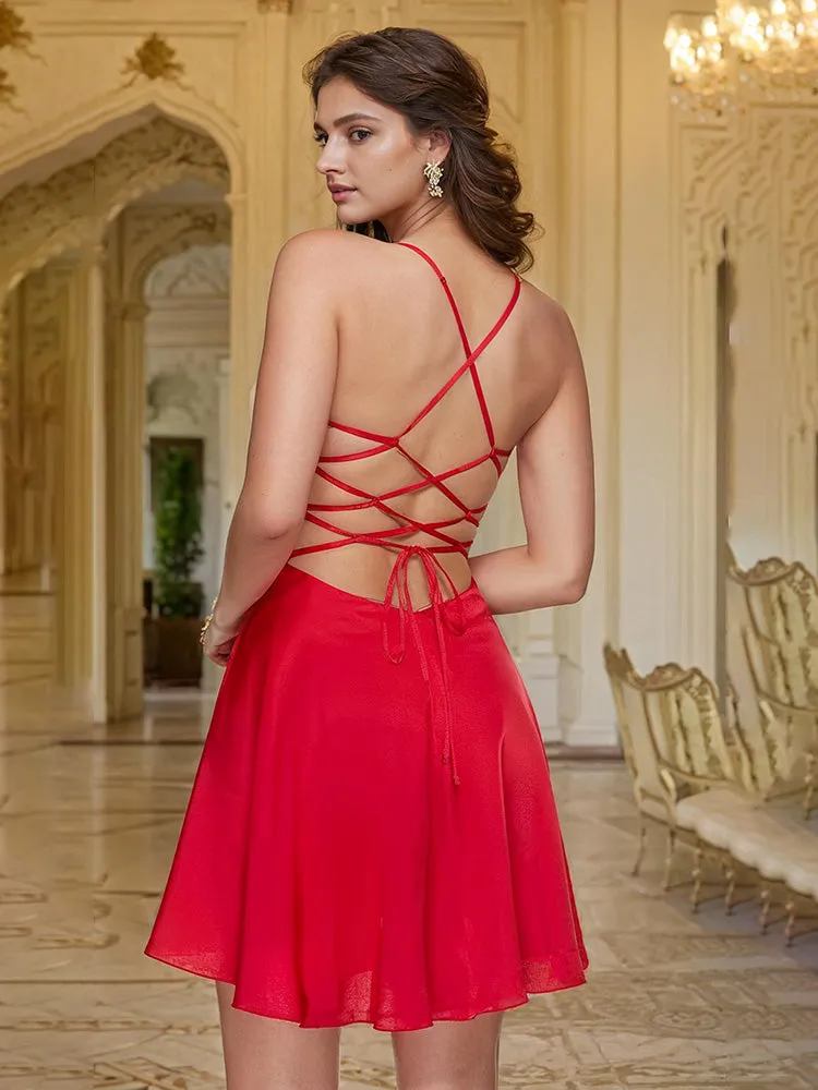 Simple A Line Elastic Satin Sleeveless Homecoming Dresses