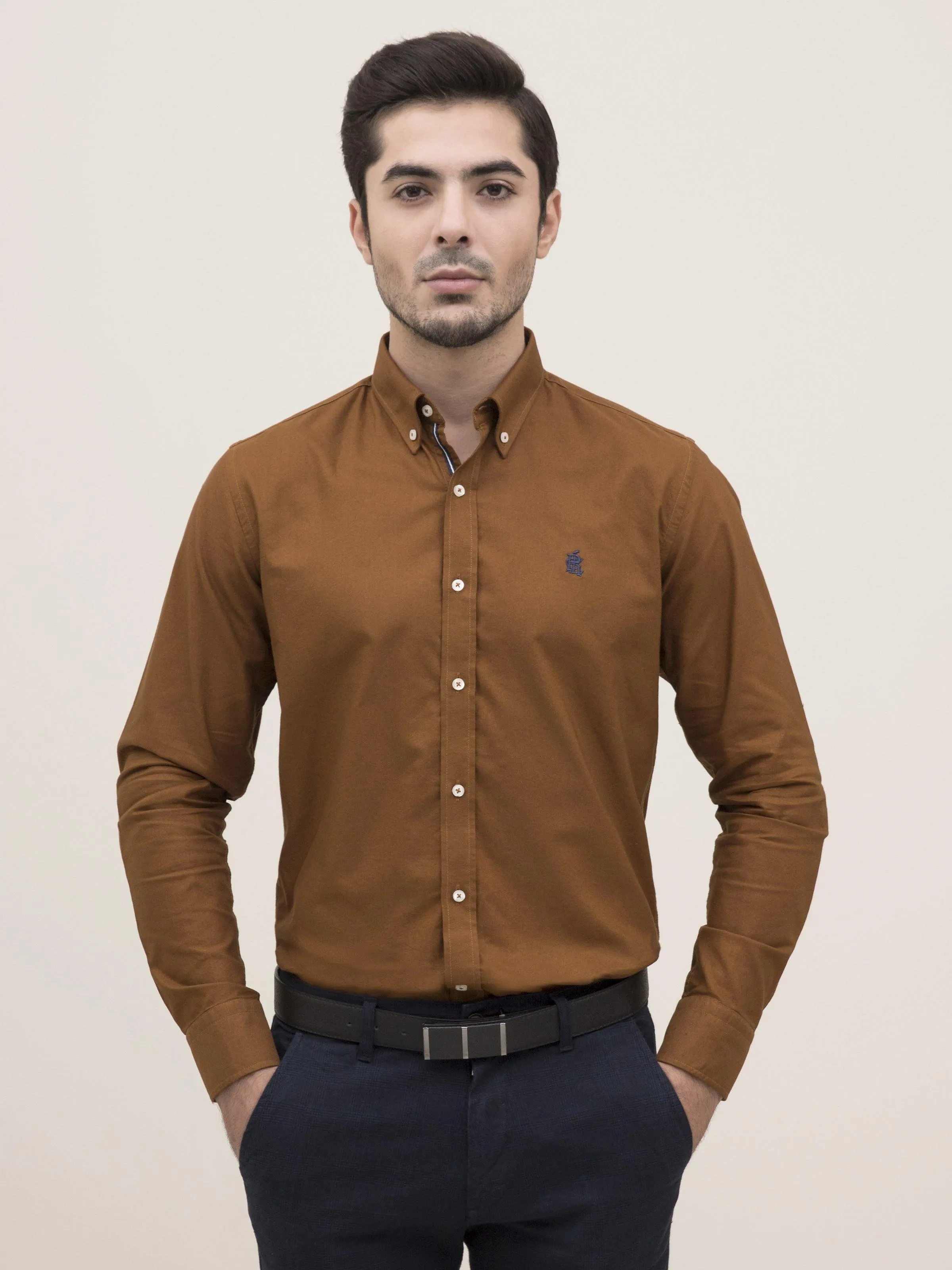 SMART SHIRT BUTTON DOWN FULL SLEEVE CAMEL