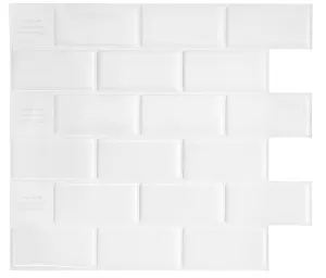 Smart Tiles Mosaik Series SM1020-4 Wall Tile, 10.95 in L Tile, 9.7 in W Tile, Straight Edge, Subway Pattern, White :PK 4: QUANTITY: 6