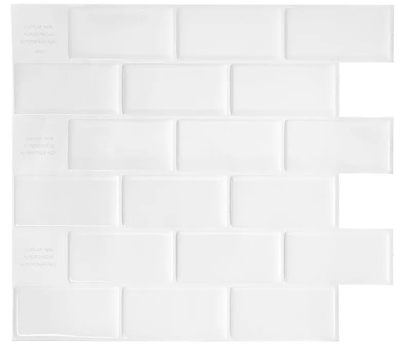 Smart Tiles Mosaik Series SM1020-4 Wall Tile, 10.95 in L Tile, 9.7 in W Tile, Straight Edge, Subway Pattern, White :PK 4: QUANTITY: 6