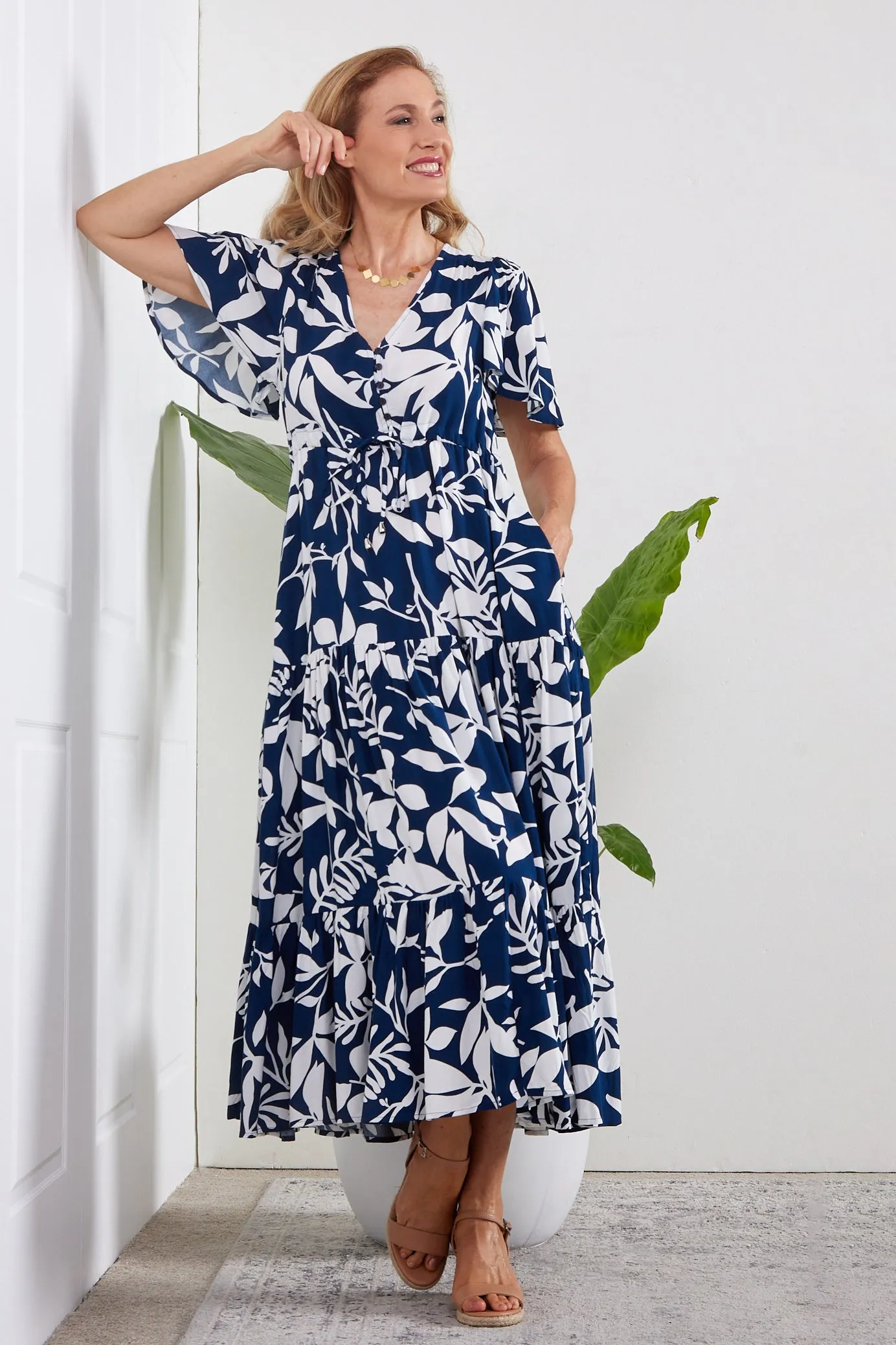 Soraya Dress - Navy Botanical