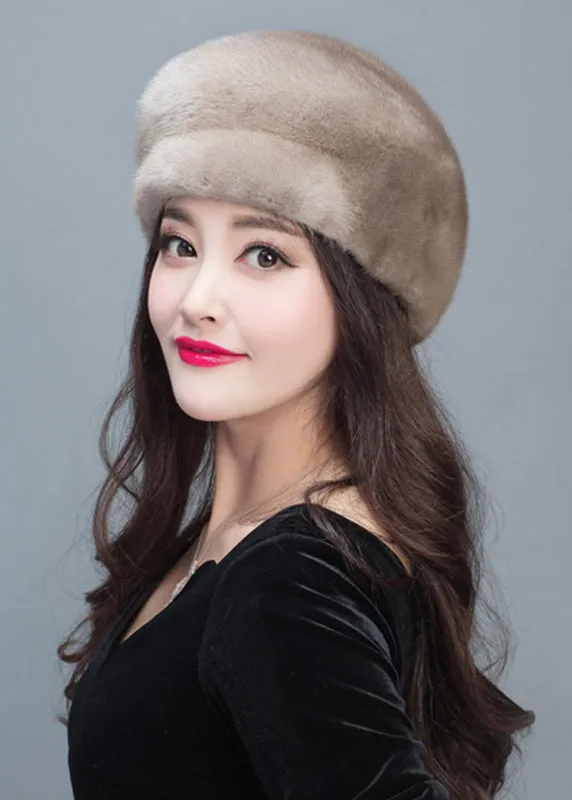 Style Grey Warm Mink Hair Knitted Beret Hat