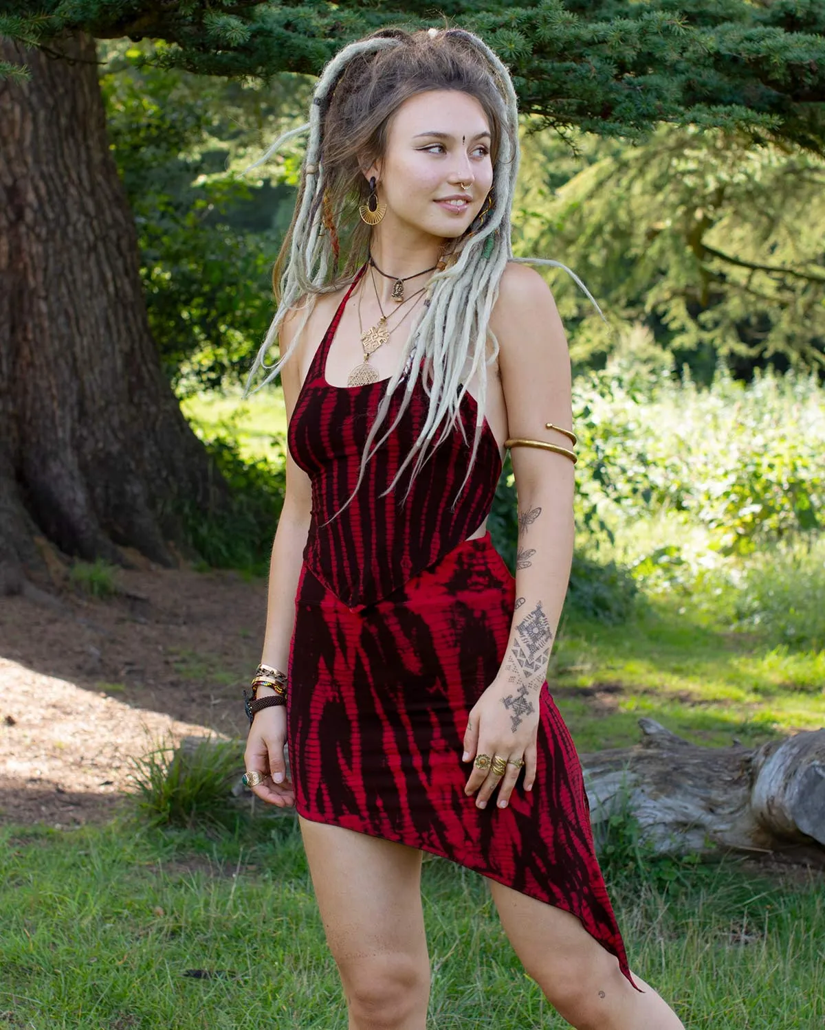 Tie Dye Pixie Pointed Skirt Red