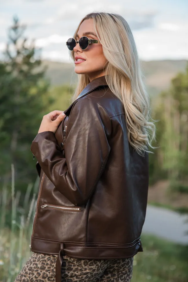 Vagabond Adventures Chocolate Brown Faux Leather Moto Jacket FINAL SALE