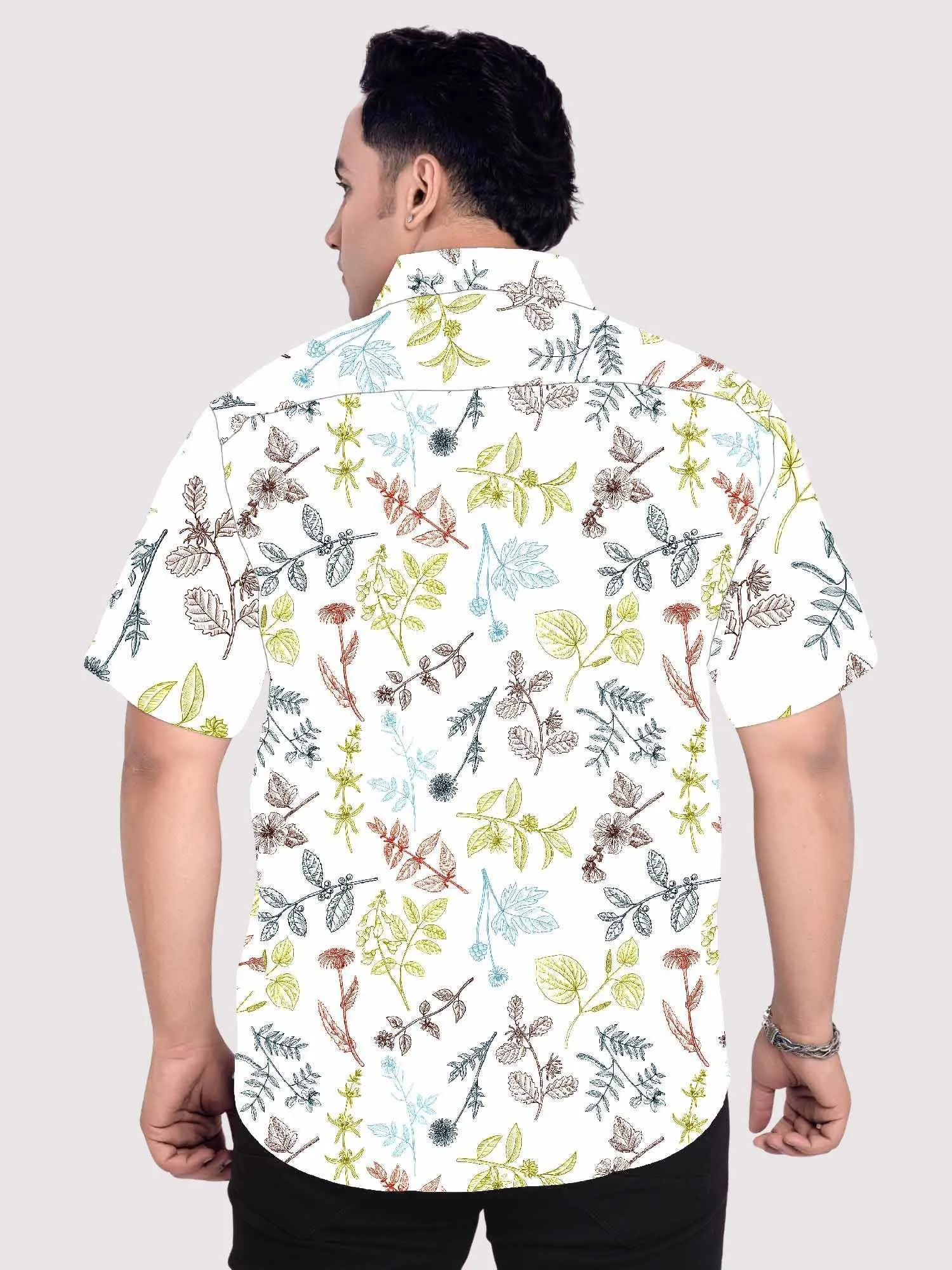 Warm Leaves Linen Printed  Shirt Men's Plus Size