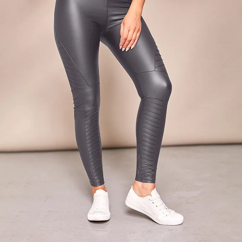 Wet Look Biker Leggings (Charcoal)