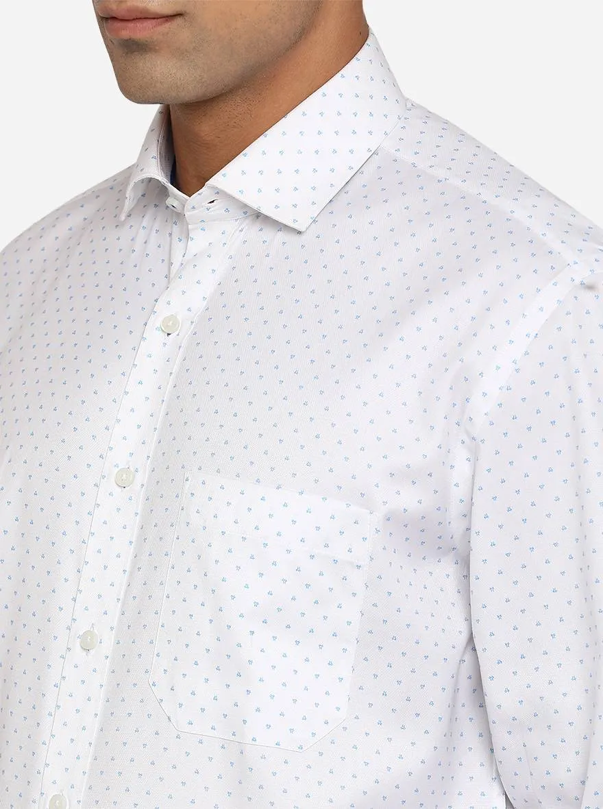 White & Sky Blue Printed Regular Fit Formal Shirt | Greenfibre