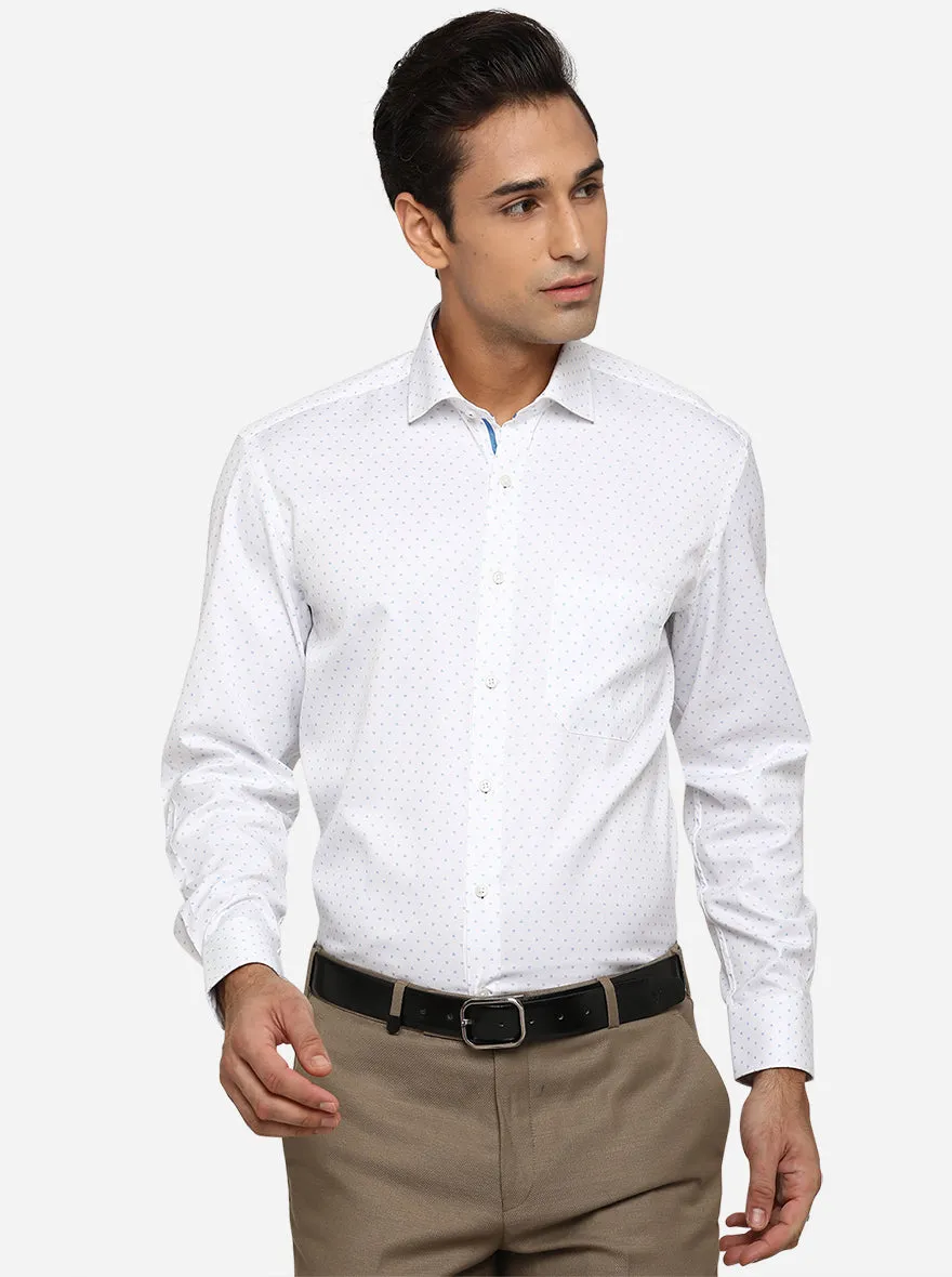 White & Sky Blue Printed Regular Fit Formal Shirt | Greenfibre