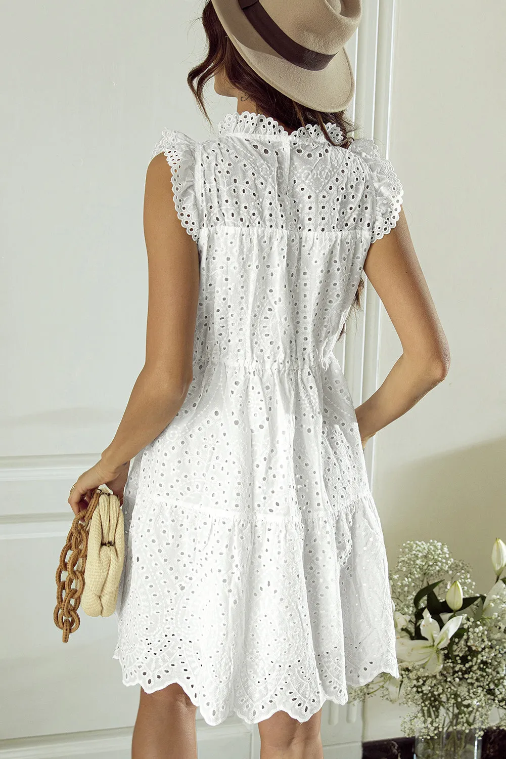 White Smocked Mini Dress