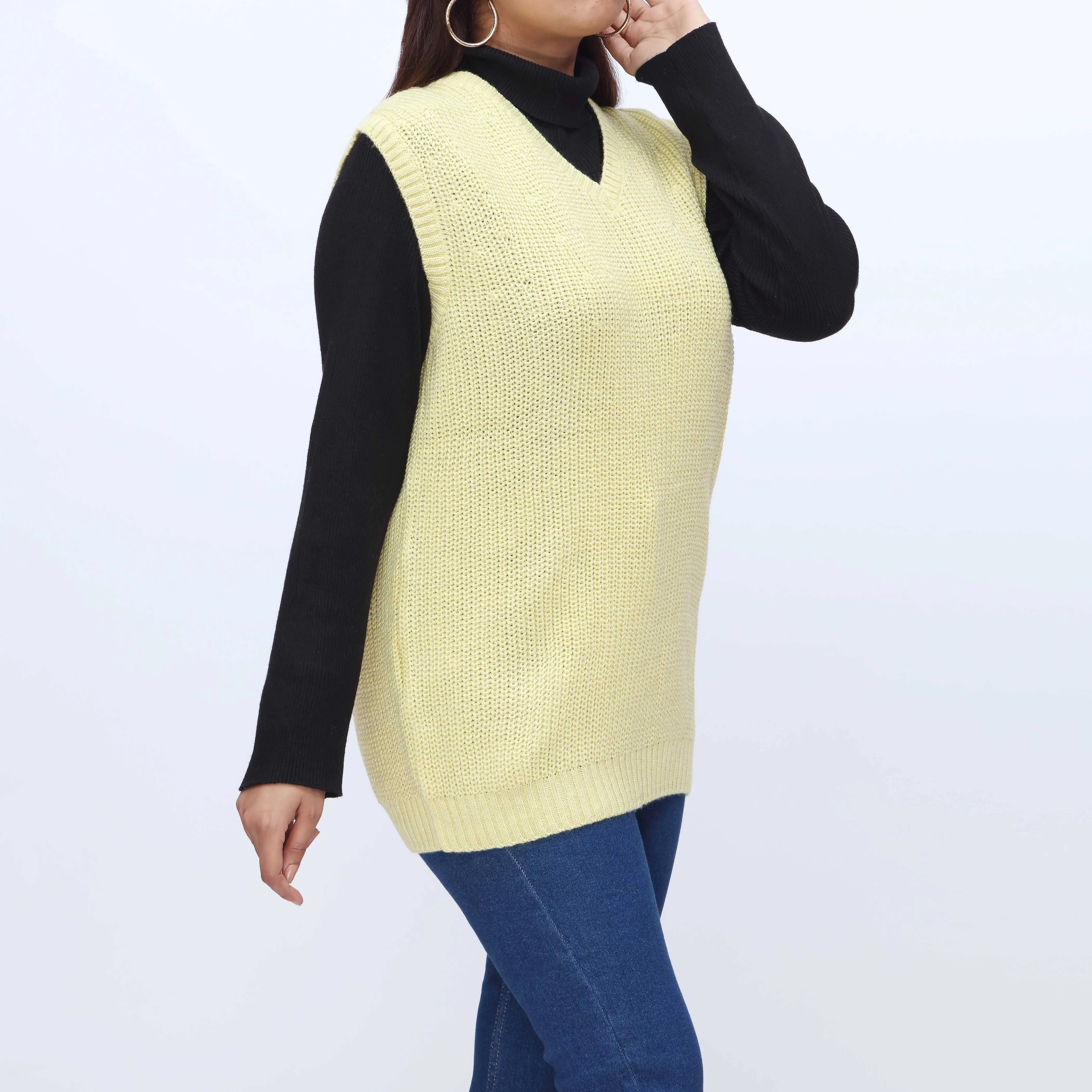 Yellow V Neck Sleeveless Pullover Sweater PW3903