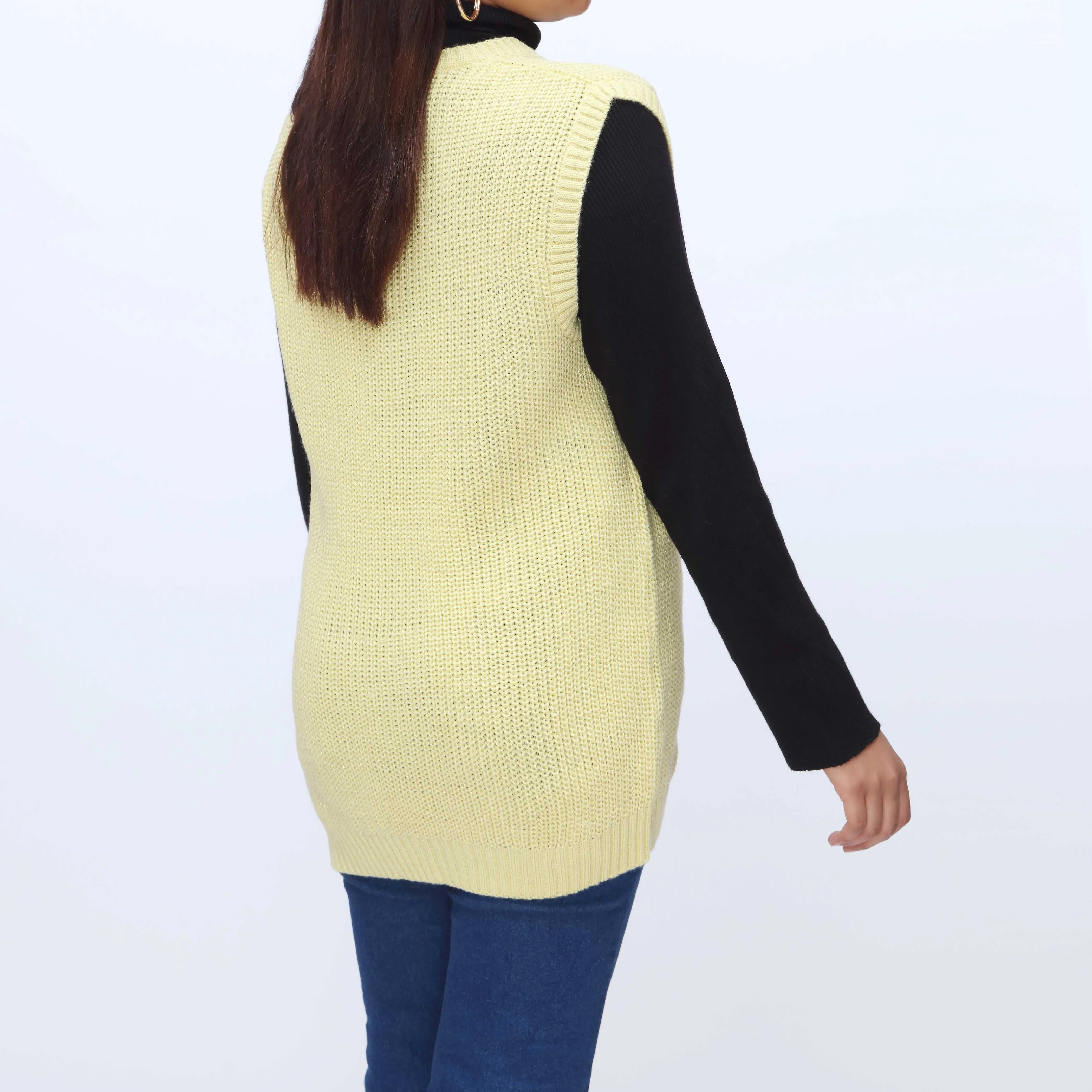 Yellow V Neck Sleeveless Pullover Sweater PW3903